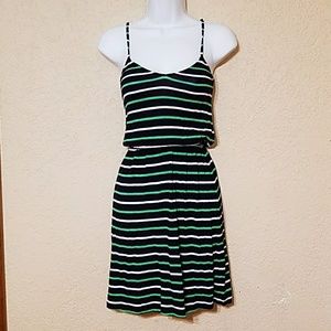 J Crew XXS tank green black and white stripe sundress